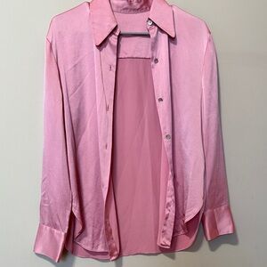 Vince Button Up Pink 100% Silk Blouse Size S